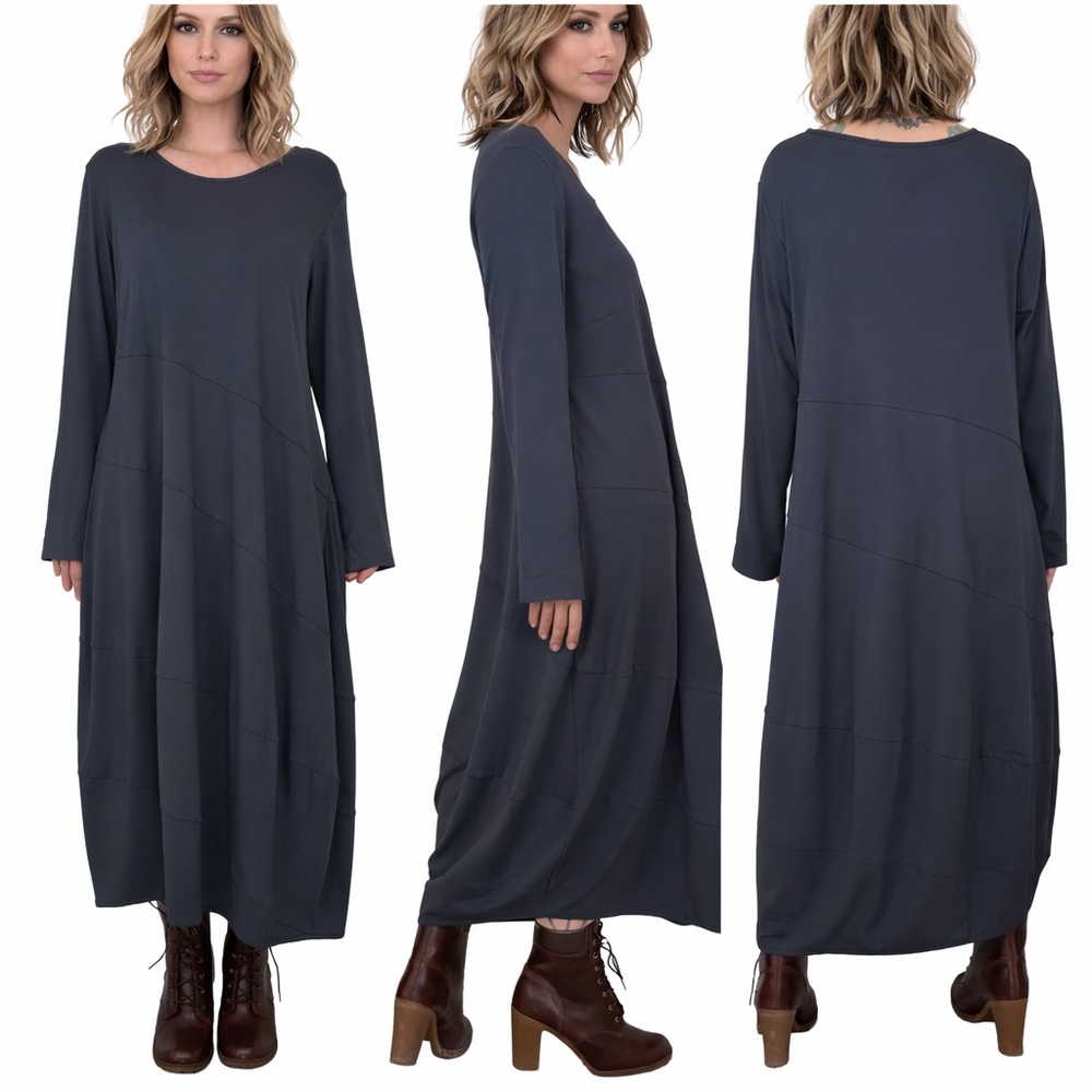 OSKA Cocoon Dress Gray Viscose Elastane Minimalist Stretch Lagenlook Maxi